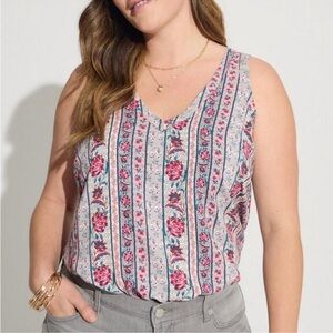 Torrid 1X Vintage Striped Floral Challis Stitch Detail Tank NWT